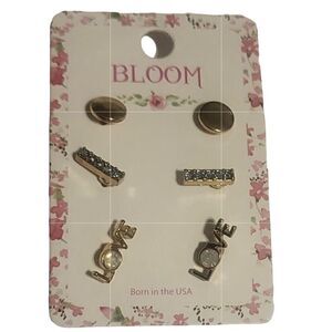 NEW Bloom Mini Multiple 3 Pair Stud Gold Tone Fashion Earrings LOVE